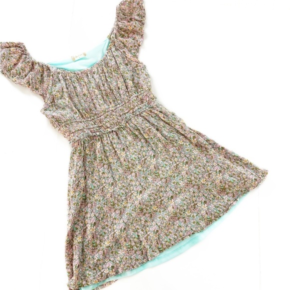 Altar’d State Pink Blue Floral Smocked Mini Dress Womens Medium - Picture 1 of 4